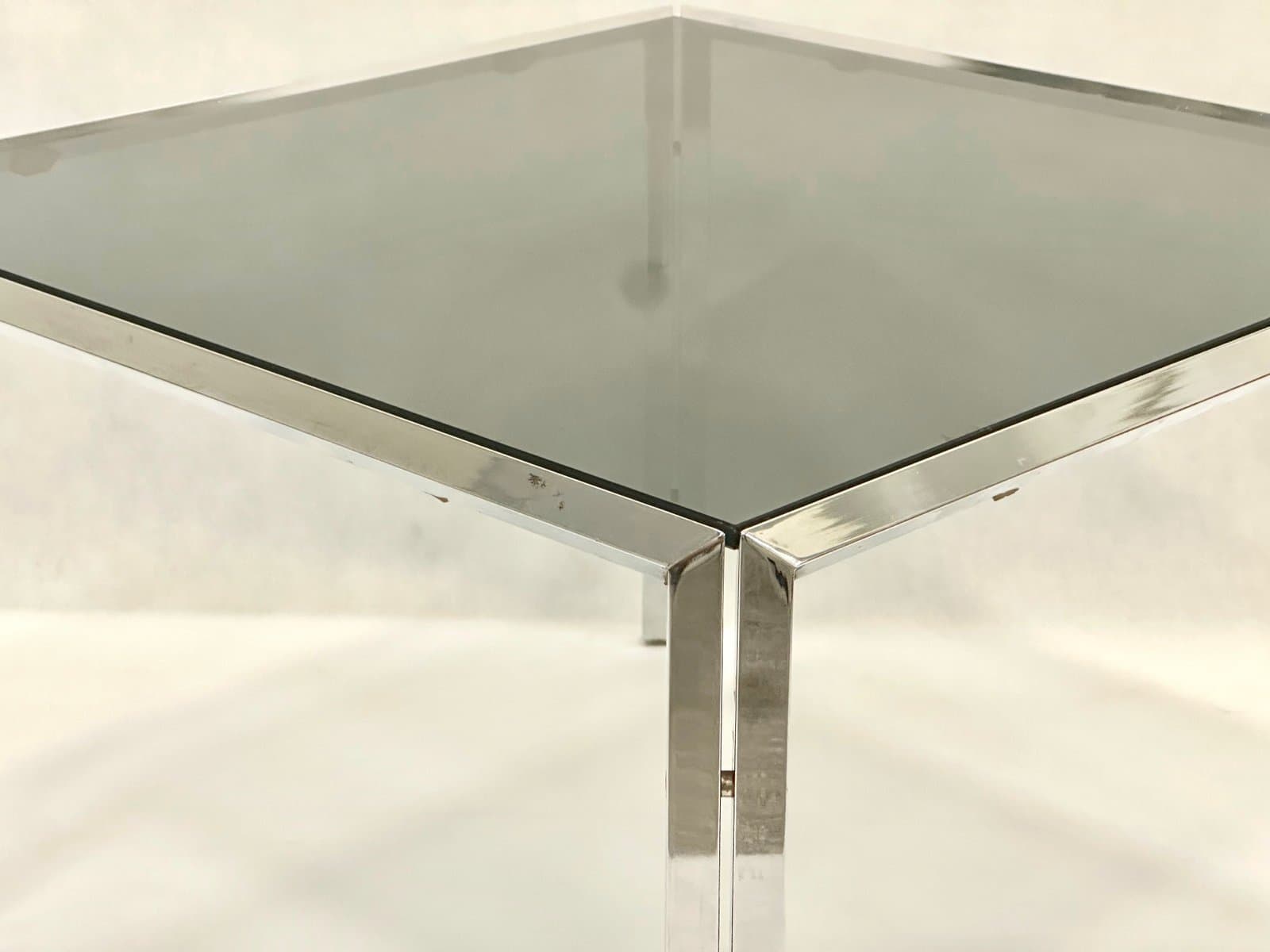 Coffee table, silver chrome steel, smoked glass, 1980s. - 155245