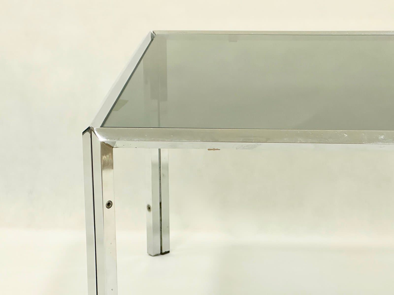Coffee table, silver chrome steel, smoked glass, 1980s. - 155248