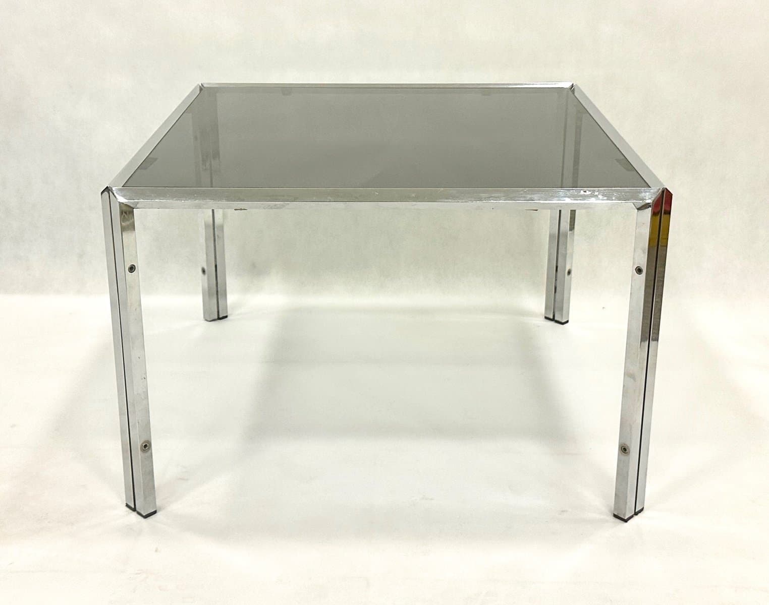 Coffee table, silver chrome steel, smoked glass, 1980s. - 155241