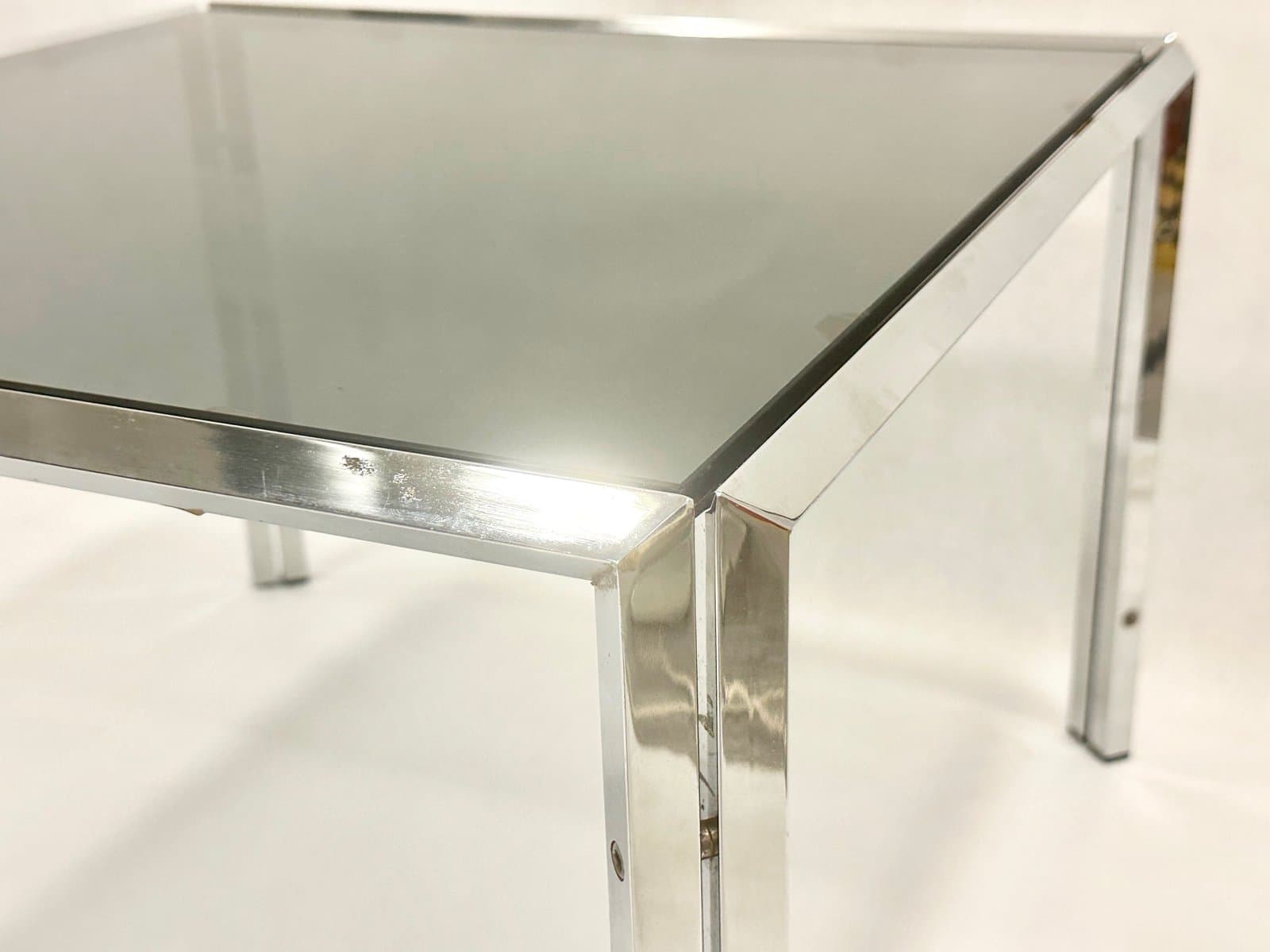 Coffee table, silver chrome steel, smoked glass, 1980s. - 155247