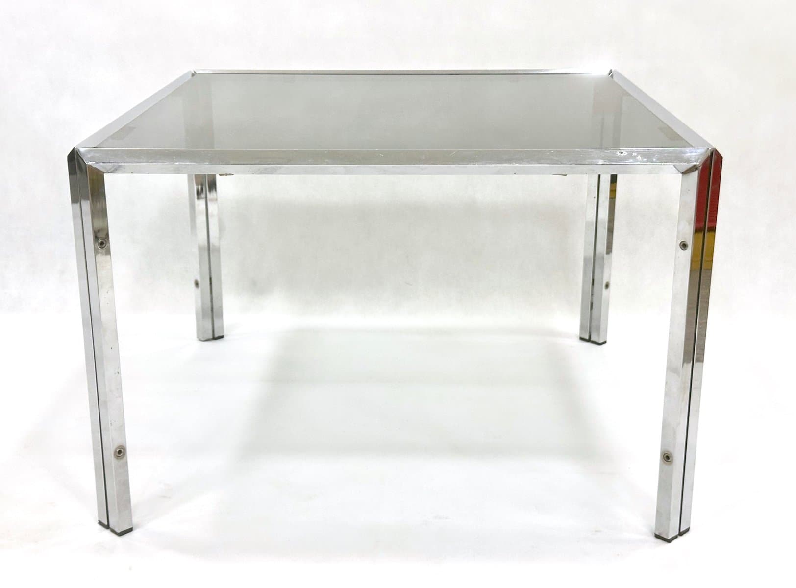 Coffee table, silver chrome steel, smoked glass, 1980s. - 155244