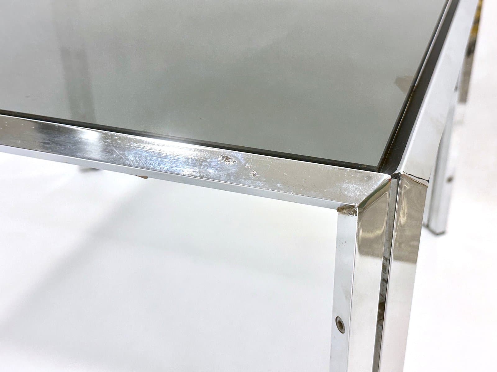 Coffee table, silver chrome steel, smoked glass, 1980s. - 155243