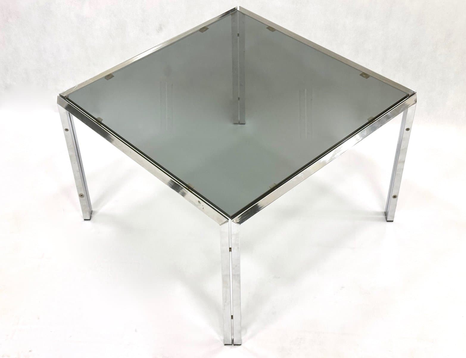 Coffee table, silver chrome steel, smoked glass, 1980s. - 155246