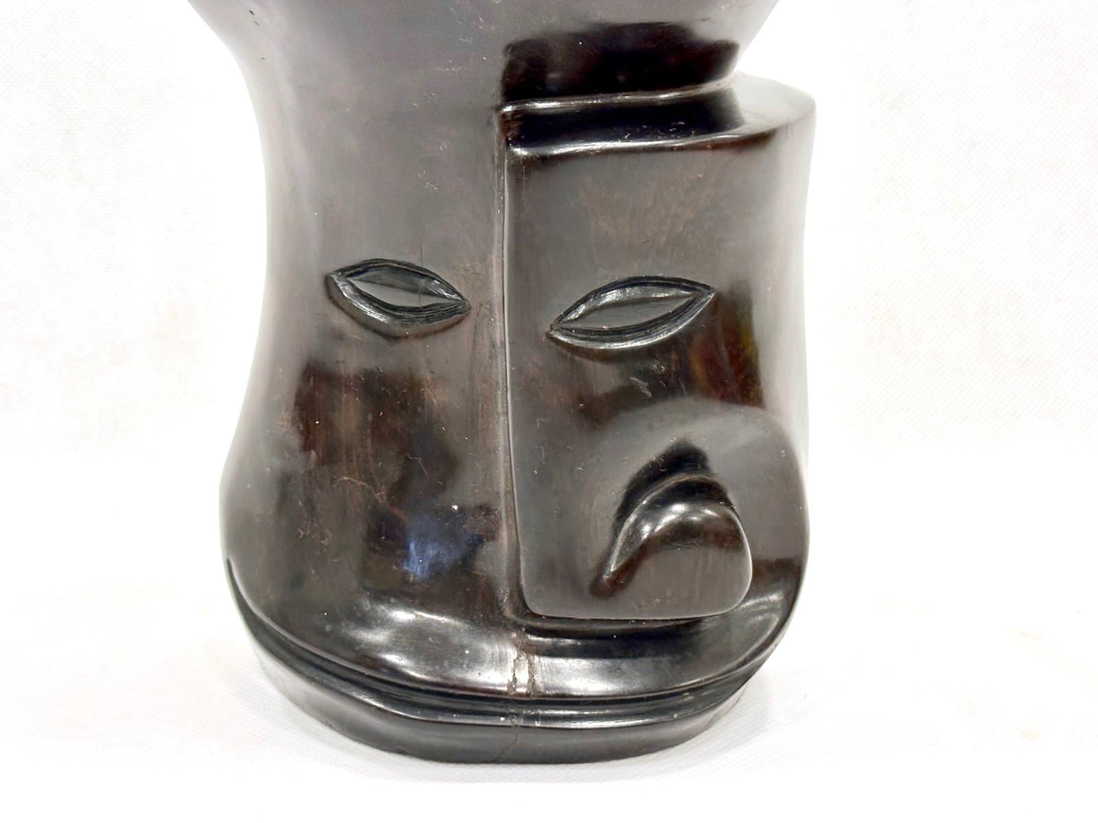 Rzeźba głowy kubistyczna, heban czarny, lata 60. - 155271