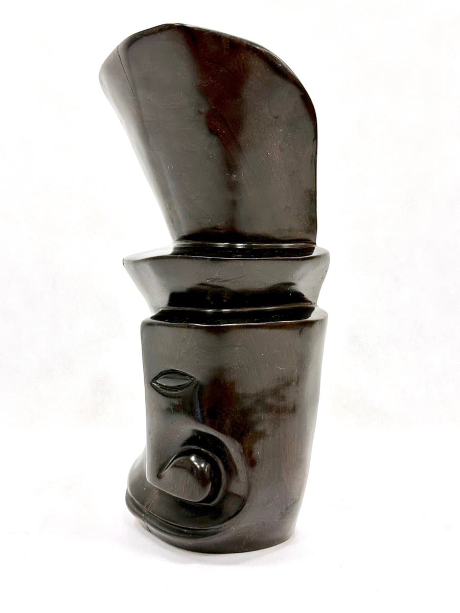 Rzeźba głowy kubistyczna, heban czarny, lata 60. - 155264