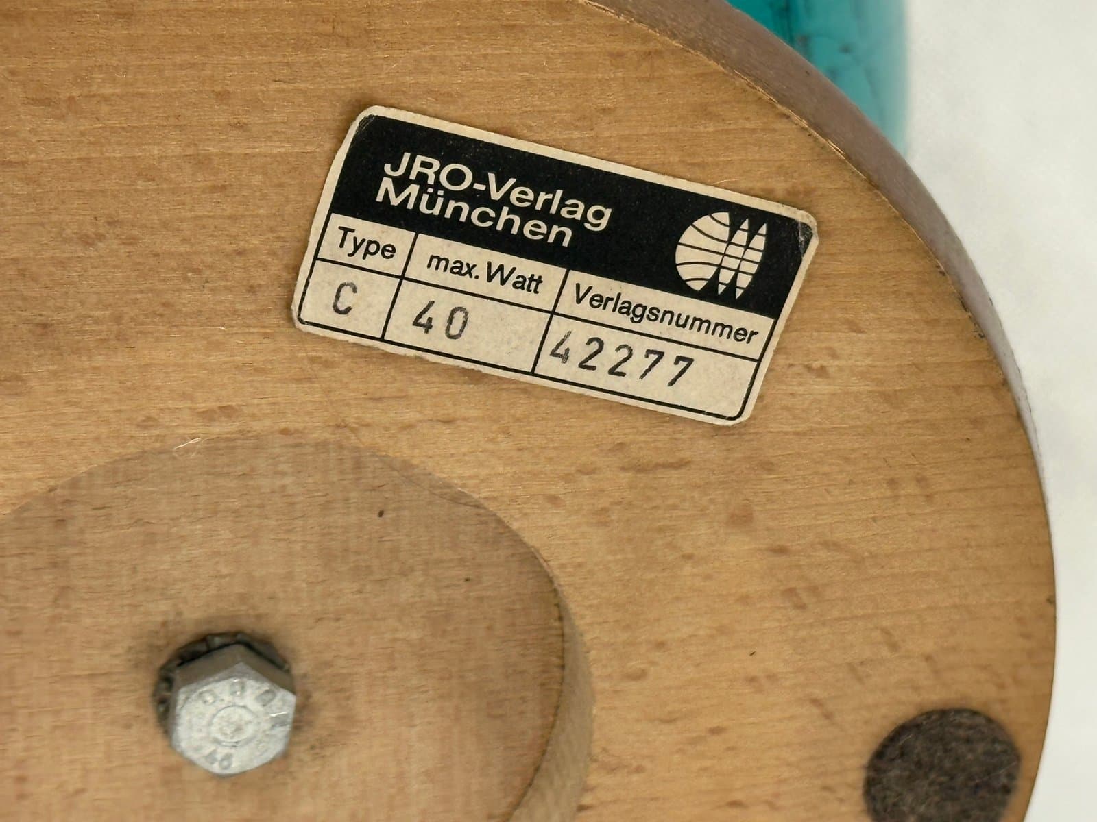 Globus podświetlany, turkusowy, akryl, drewno, metal, Niemcy, lata 60. - 155283