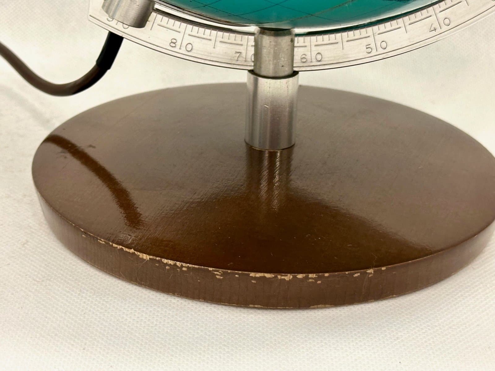 Globus podświetlany, turkusowy, akryl, drewno, metal, Niemcy, lata 60. - 155284