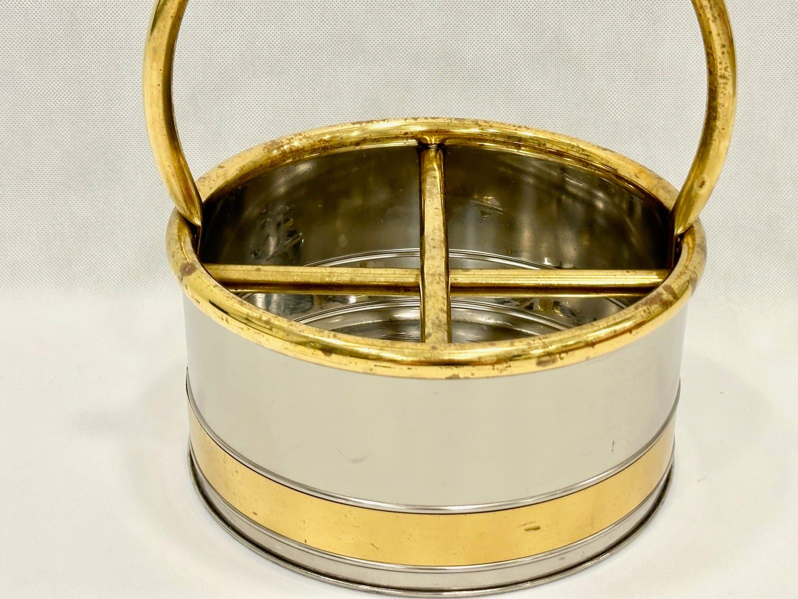 Kosz na butelki, srebrny stal, złoty mosiądz, Holandia, lata 70. - 155390