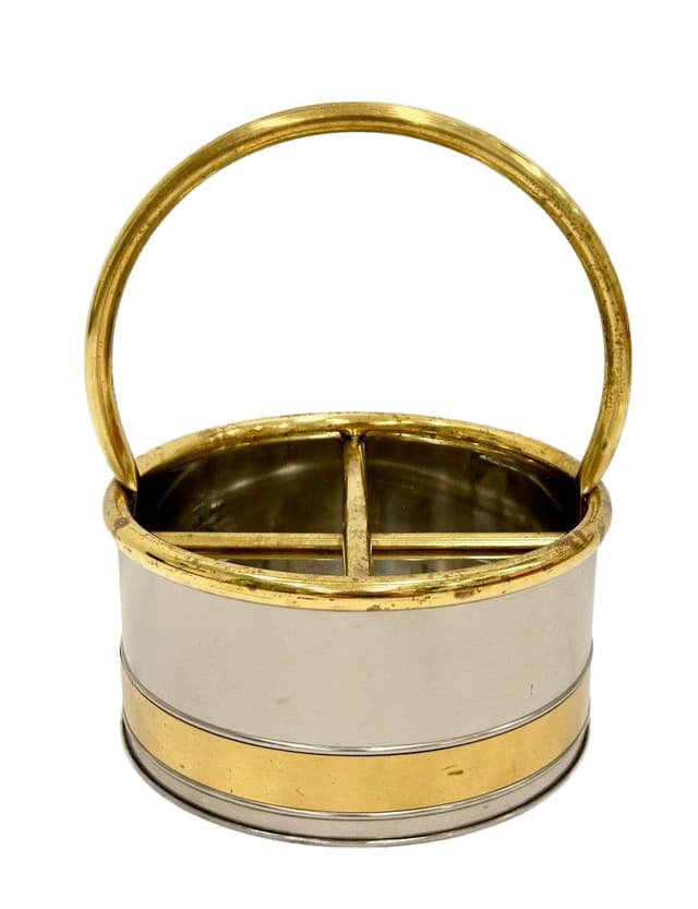 Kosz na butelki, srebrny stal, złoty mosiądz, Holandia, lata 70. - WYMIARY