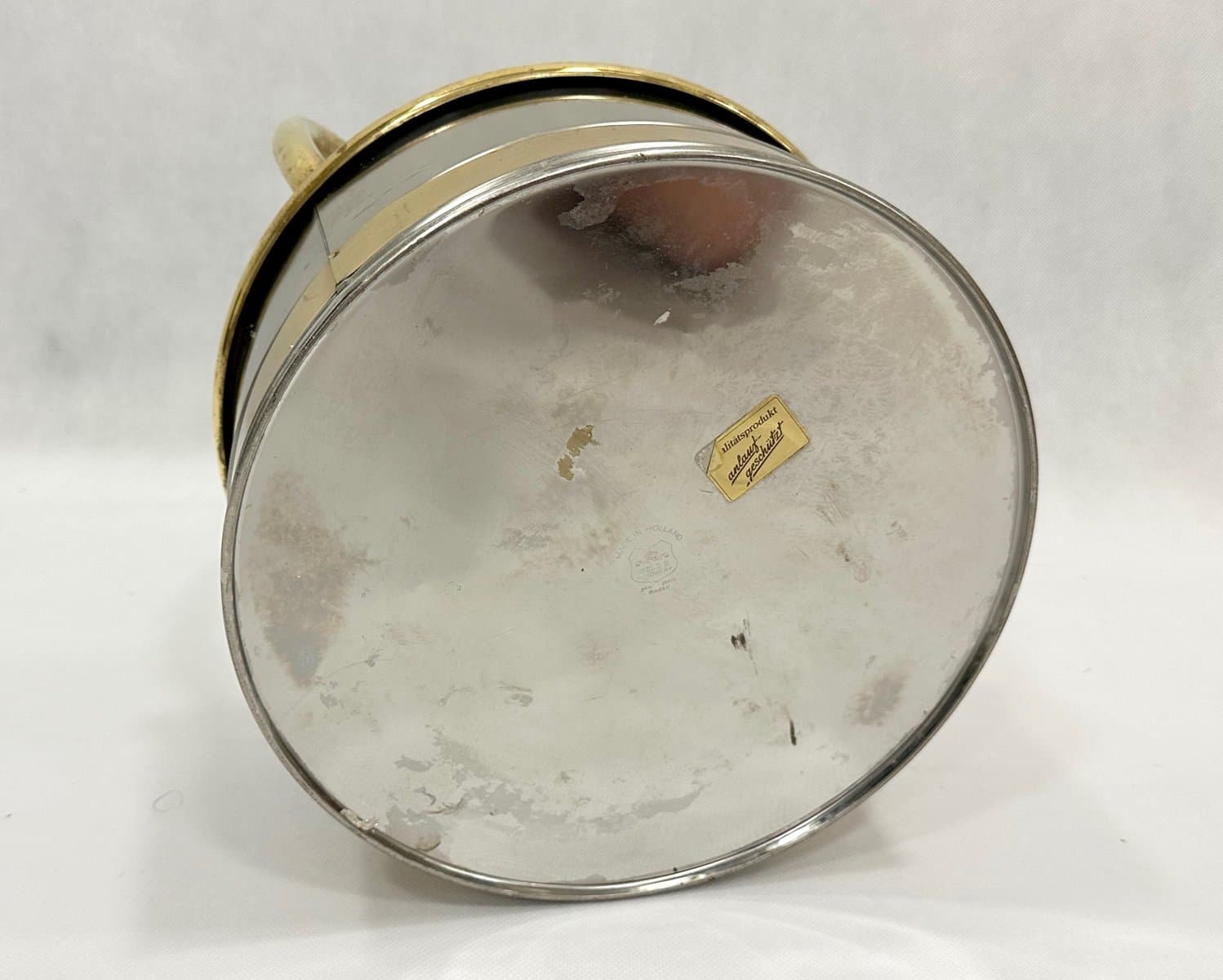 Kosz na butelki, srebrny stal, złoty mosiądz, Holandia, lata 70. - 155397