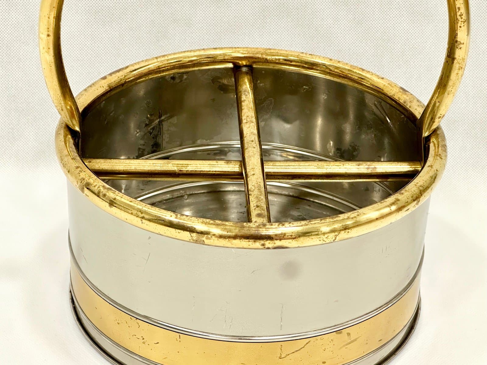 Kosz na butelki, srebrny stal, złoty mosiądz, Holandia, lata 70. - 155393