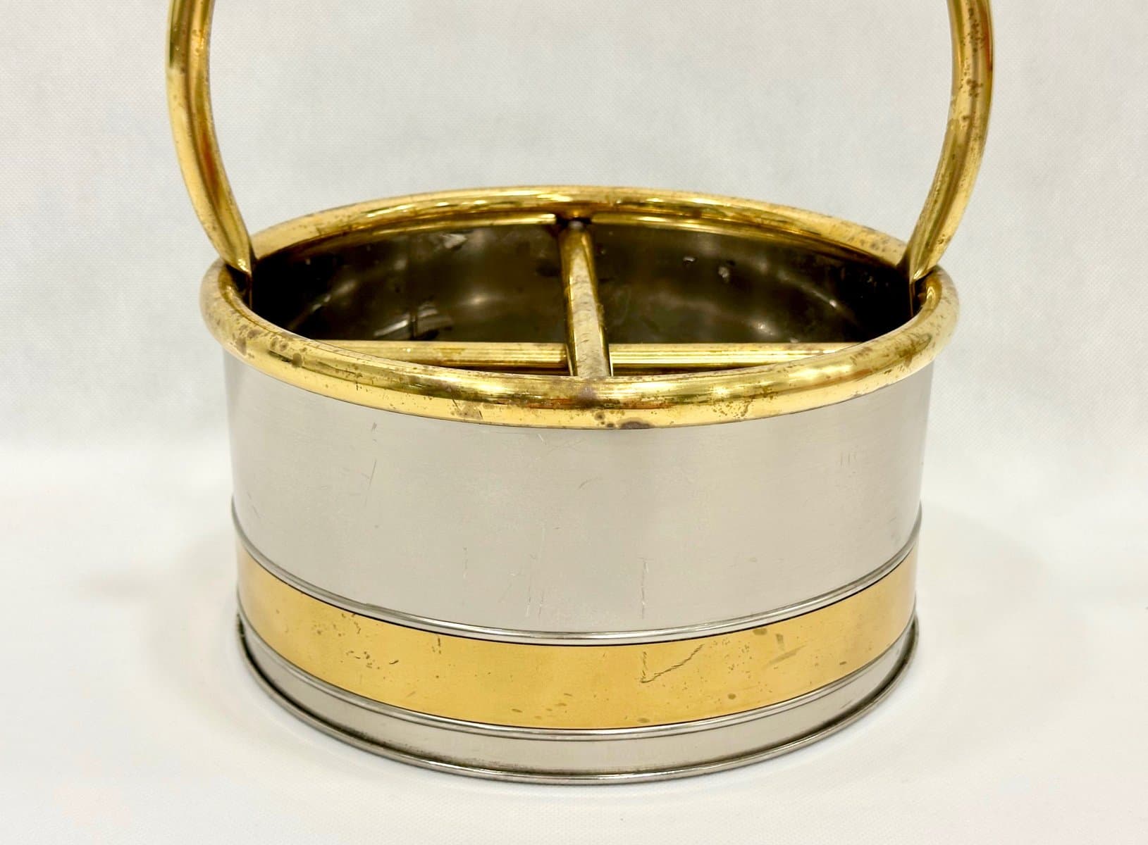 Kosz na butelki, srebrny stal, złoty mosiądz, Holandia, lata 70. - 155389