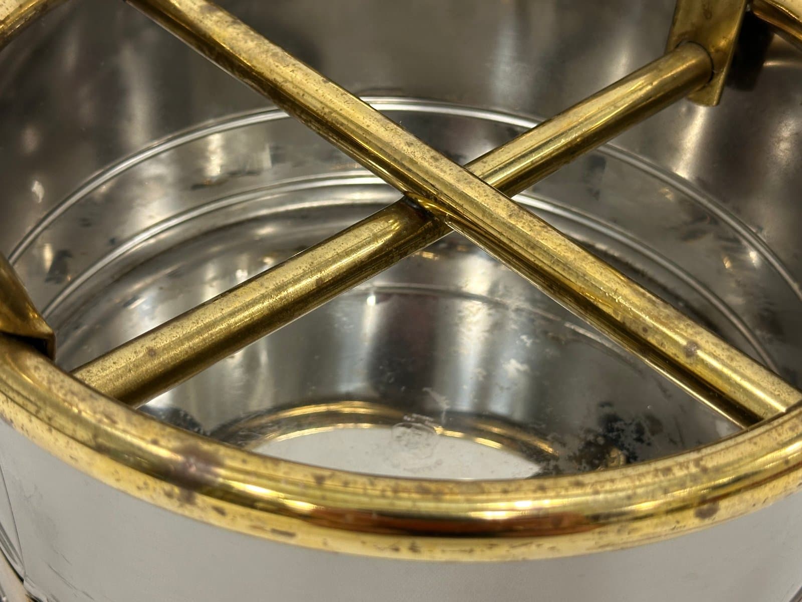 Kosz na butelki, srebrny stal, złoty mosiądz, Holandia, lata 70. - 155396