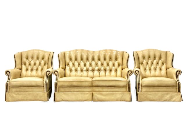 Zestaw Chesterfield, beżowa skóra, Francja, lata 80. - WYMIARY