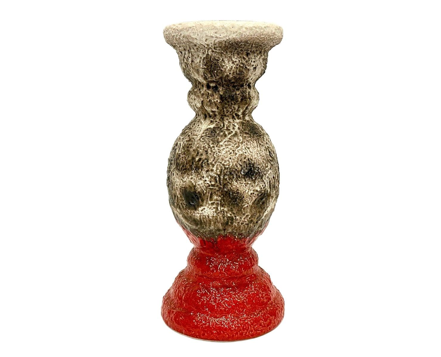 Flower Stand Fat Lava, grey, red ceramic, Germany, 1970s