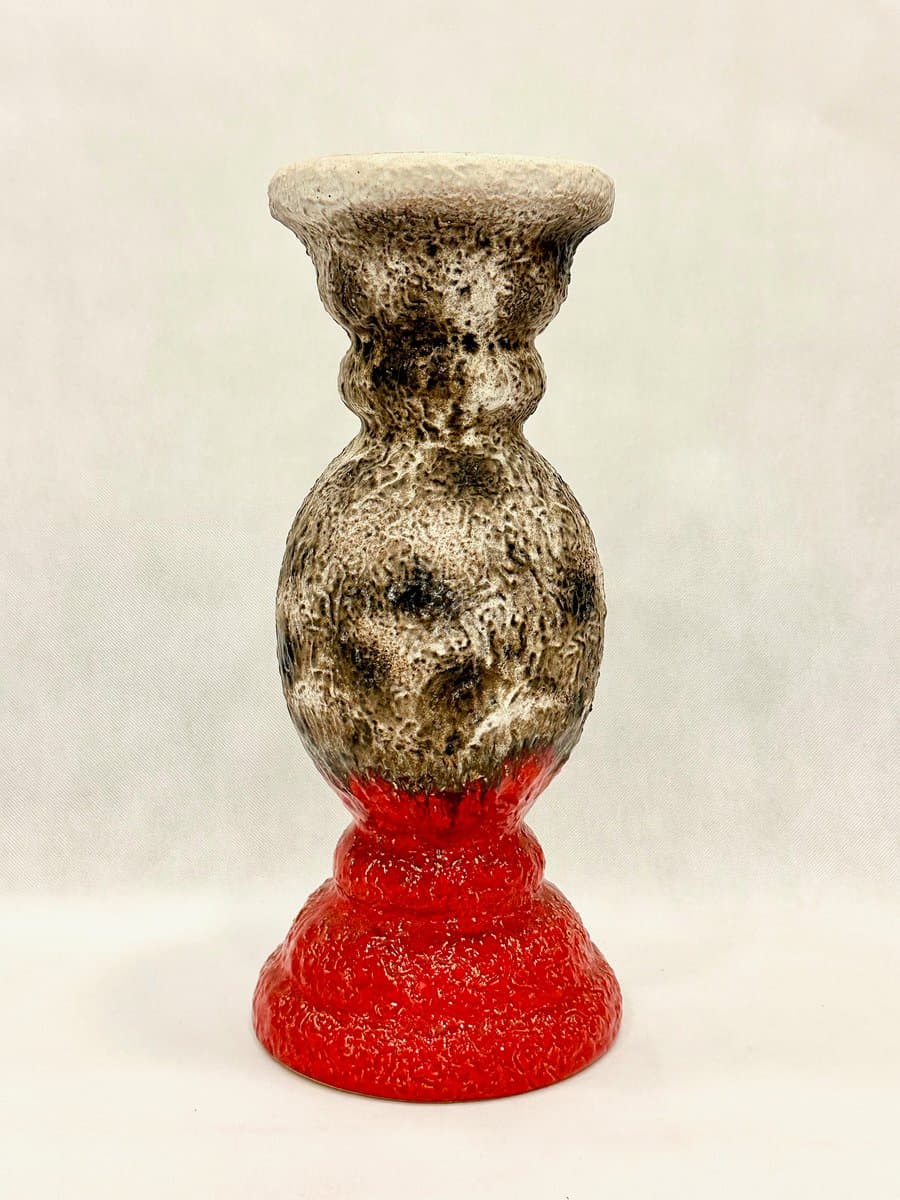 Flower Stand Fat Lava, grey, red ceramic, Germany, 1970s - 155417