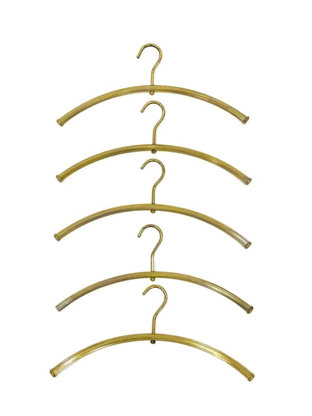 zestaw pięciu wieszaków na ubrania, mosiądz złoty, lata 60. - WYMIARY