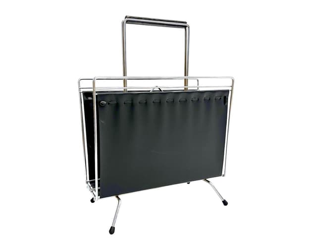 Stojak na gazety, czarny winyl, stal chromowana srebrna, Niemcy, lata 70. - WYMIARY