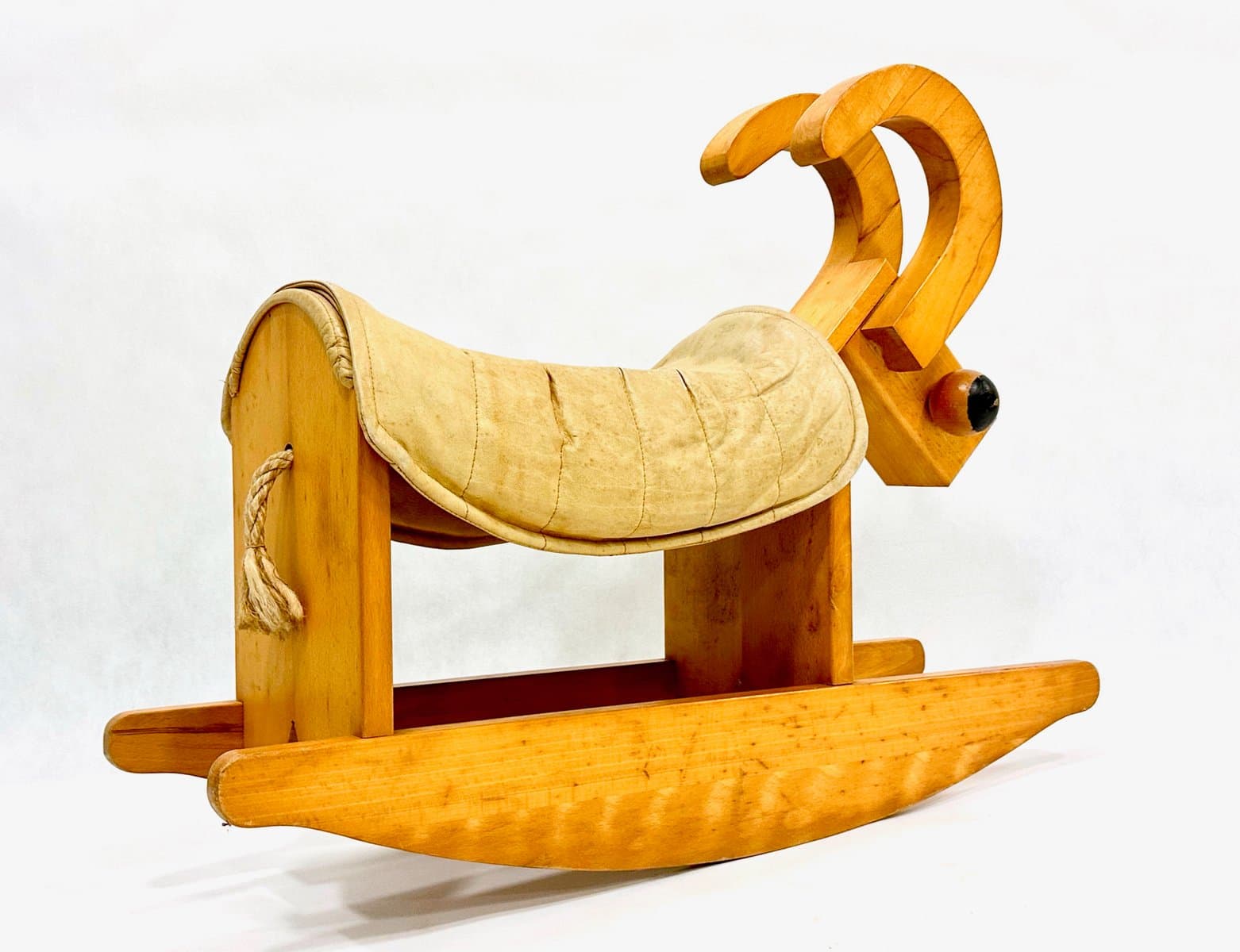 Rocking billy goat, beige leather, wood, Germany, 1960s. - 155511