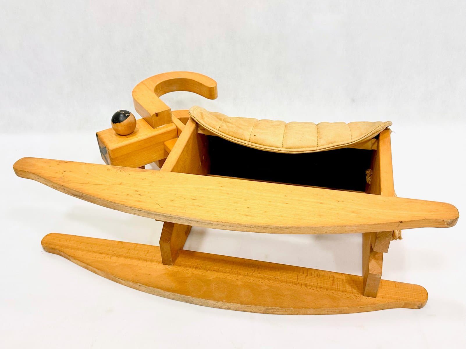 Rocking billy goat, beige leather, wood, Germany, 1960s. - 155515