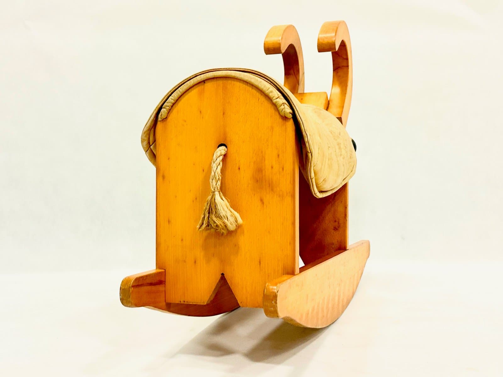Rocking billy goat, beige leather, wood, Germany, 1960s. - 155517