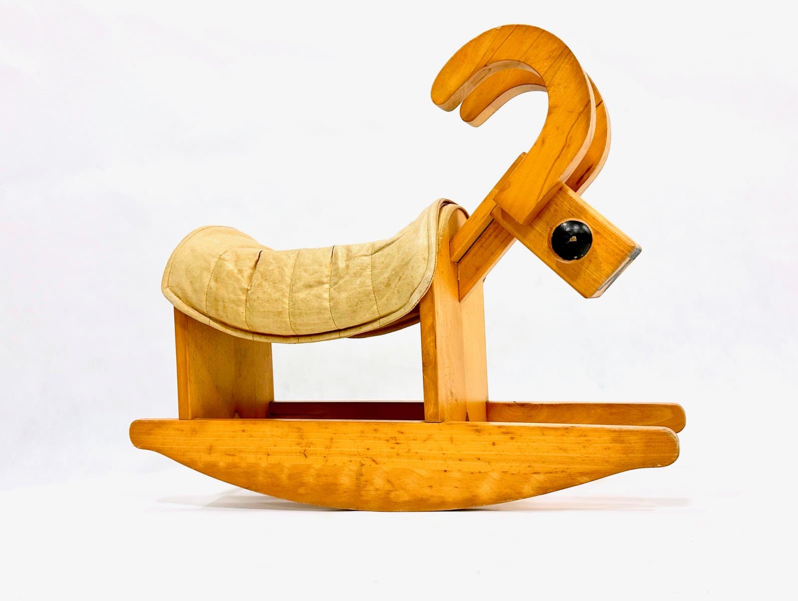 Rocking billy goat, beige leather, wood, Germany, 1960s. - 155508