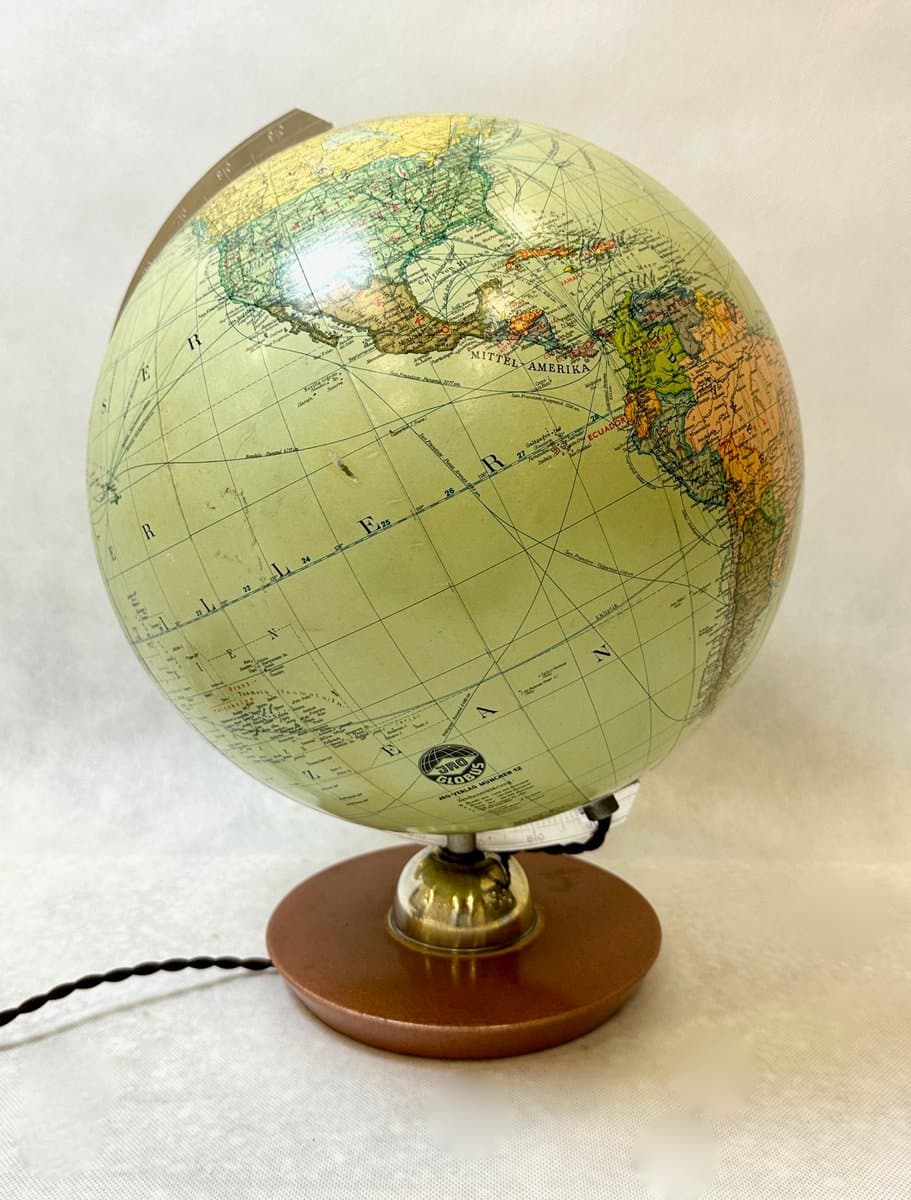 Lampa stołowa Globe, beżowy, szkło, metal, drewno, JRO Verlag, Niemcy, lata 50. - 155535