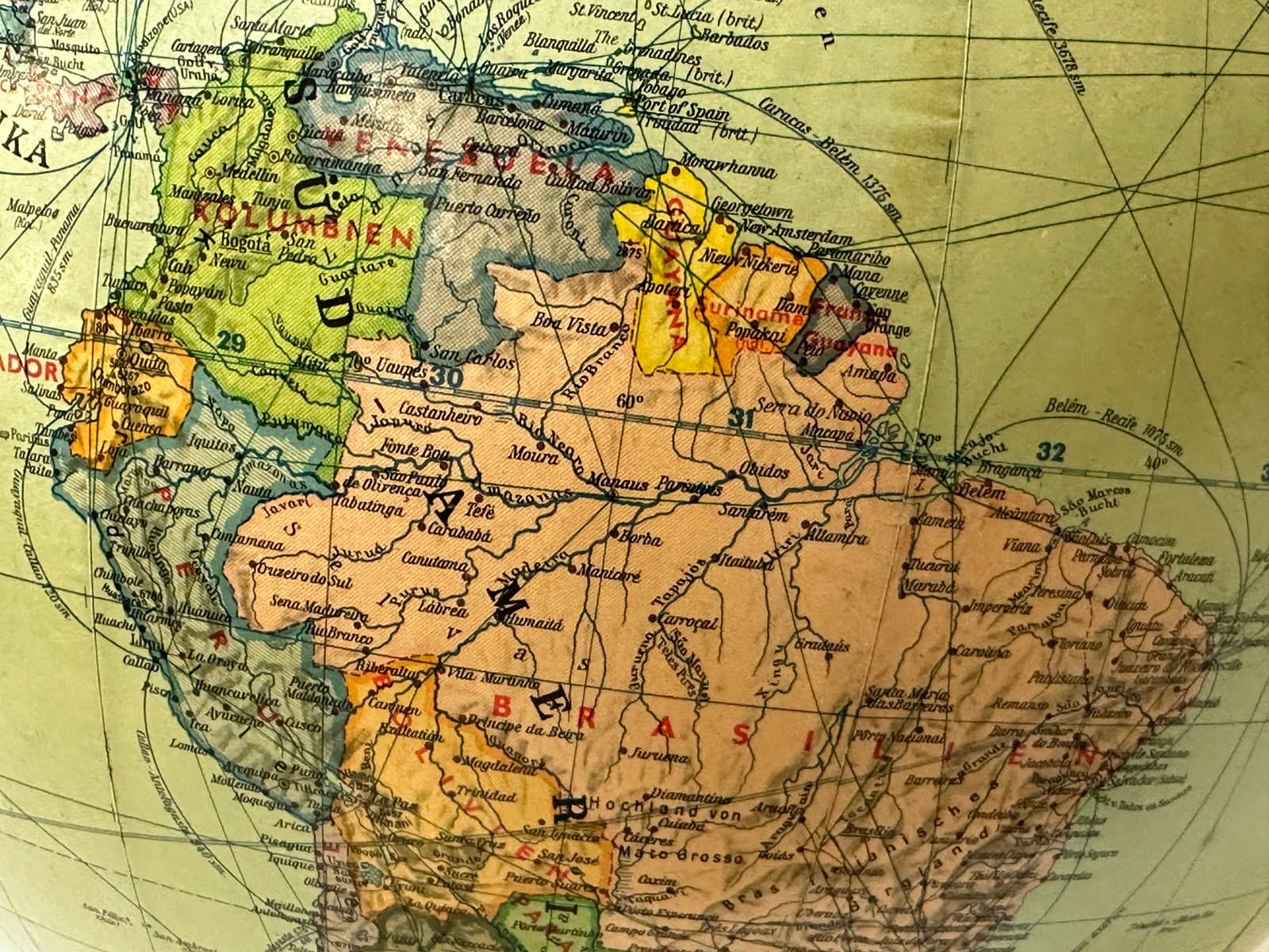 Lampa stołowa Globe, beżowy, szkło, metal, drewno, JRO Verlag, Niemcy, lata 50. - 155536