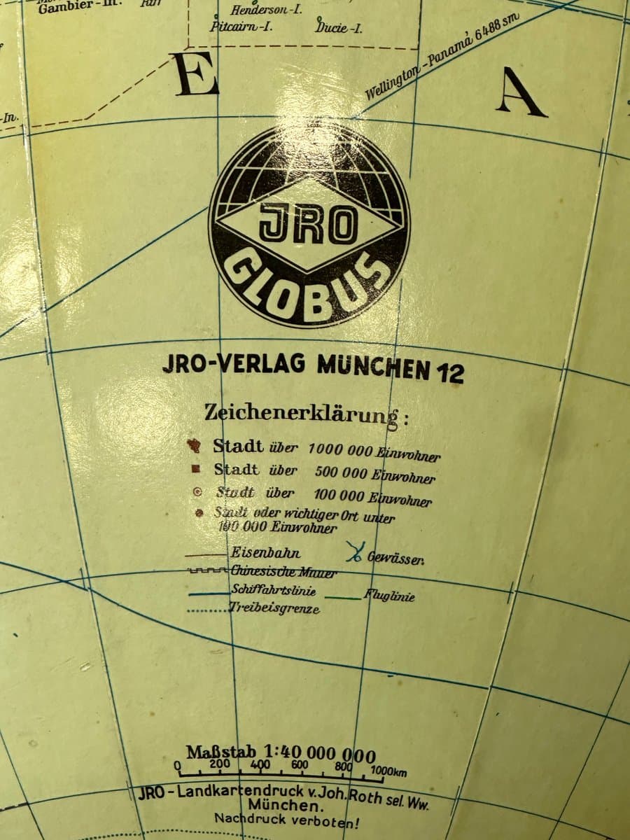 Lampa stołowa Globe, beżowy, szkło, metal, drewno, JRO Verlag, Niemcy, lata 50. - 155538