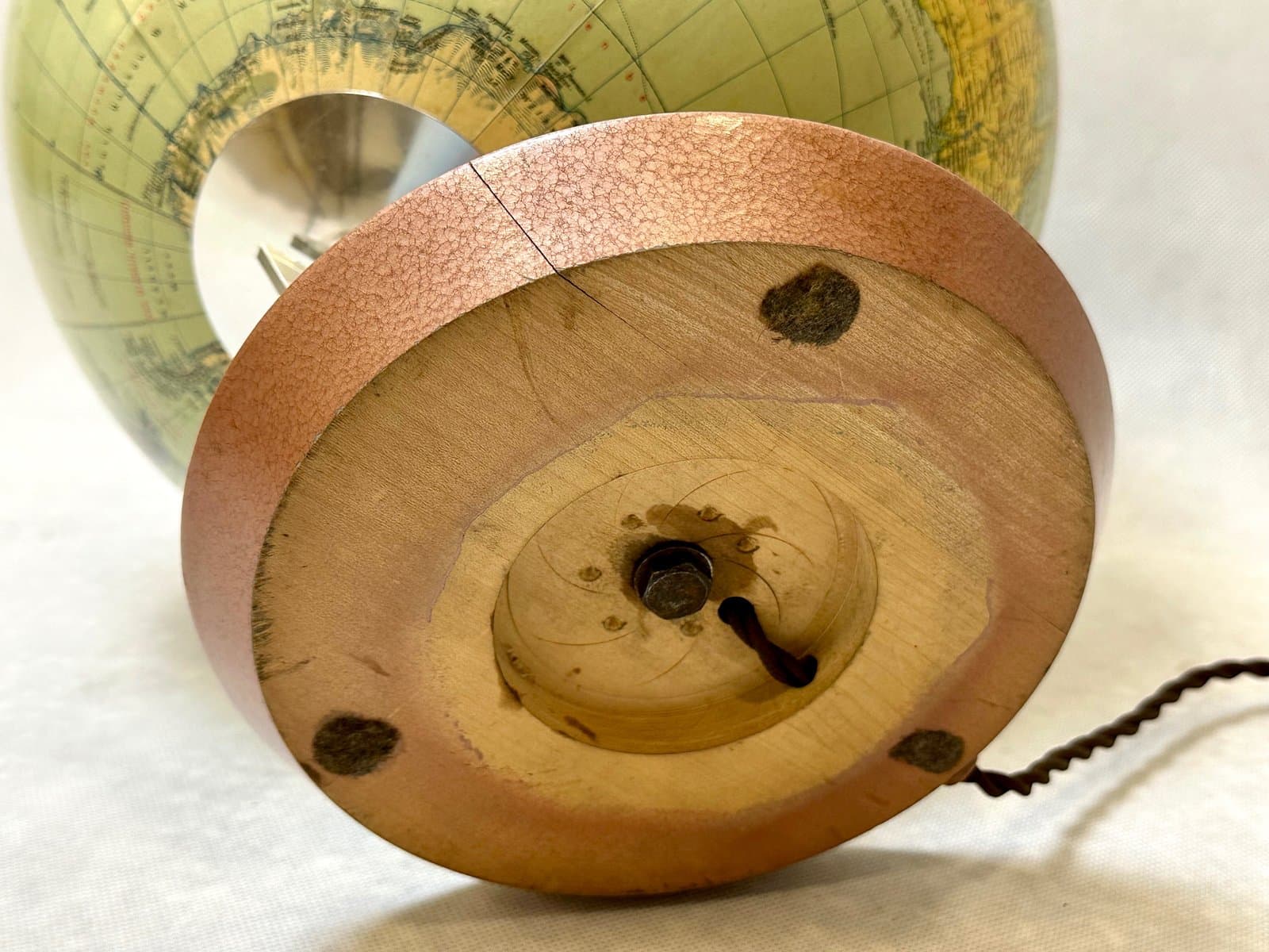 Lampa stołowa Globe, beżowy, szkło, metal, drewno, JRO Verlag, Niemcy, lata 50. - 155546