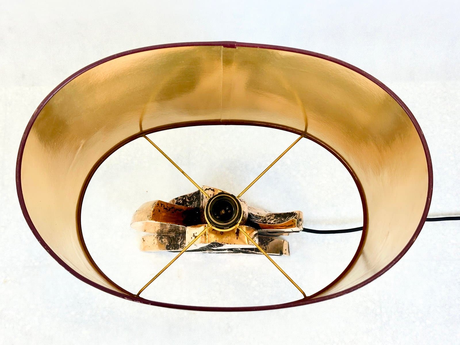 Lampa stołowa Brutalist, bordo, brąz, lata 70. - 155569