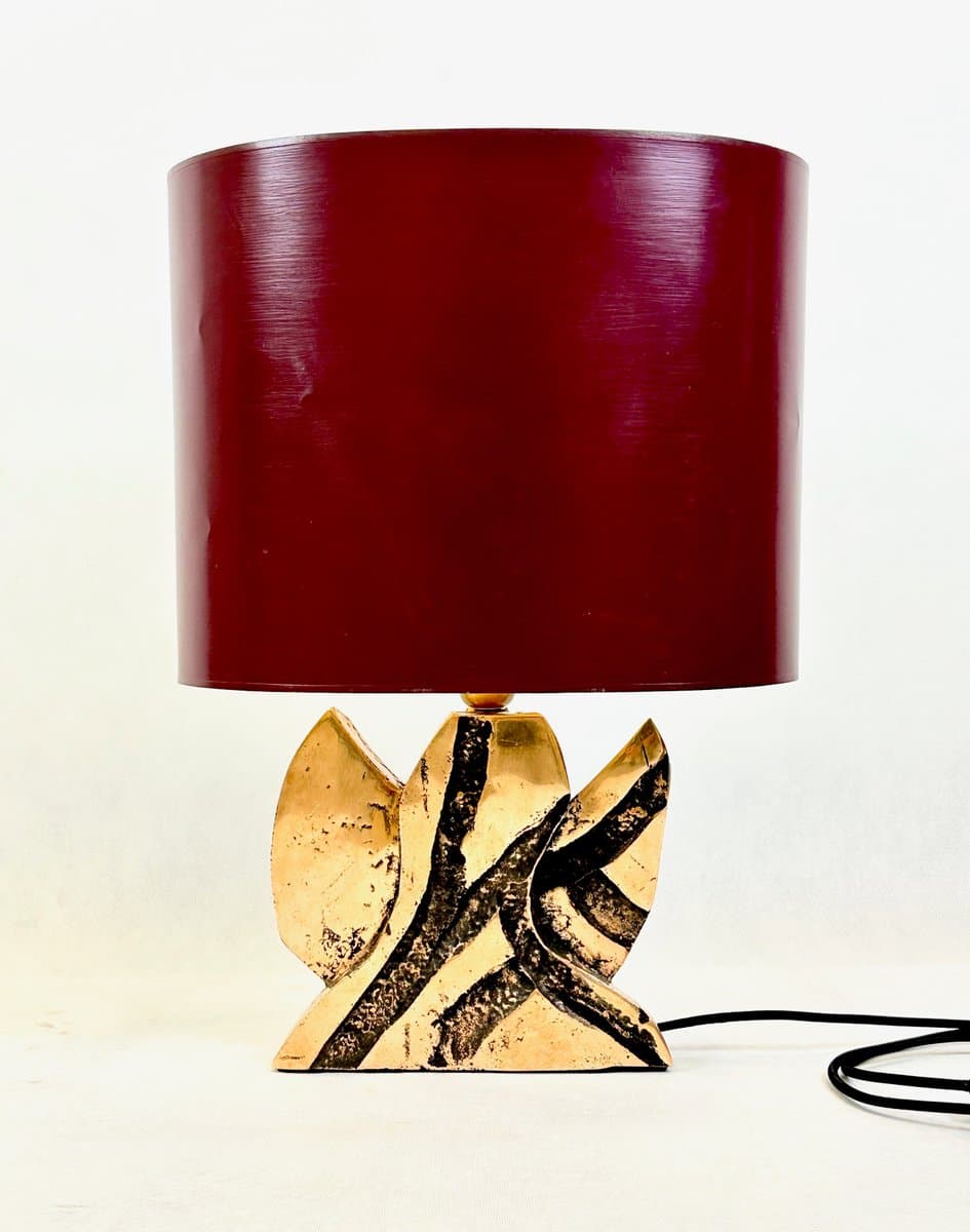 Lampa stołowa Brutalist, bordo, brąz, lata 70. - 155567