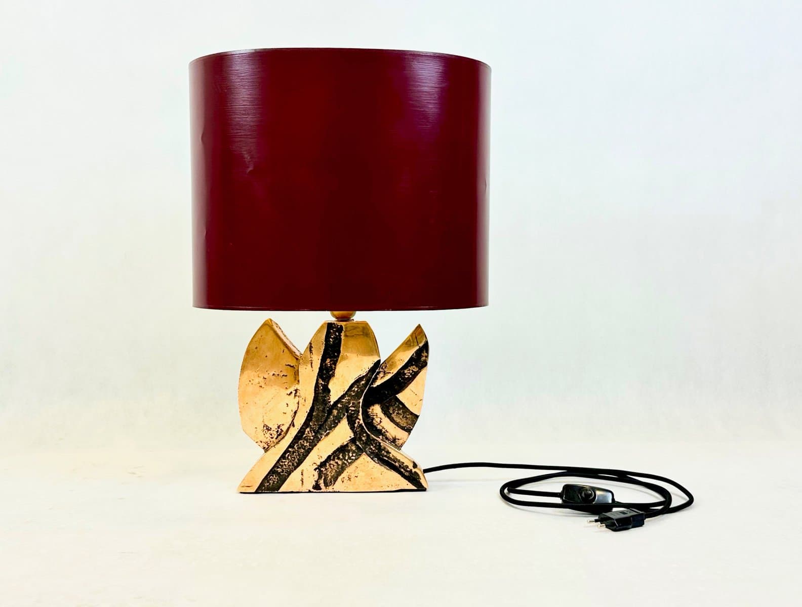 Lampa stołowa Brutalist, bordo, brąz, lata 70. - 155564