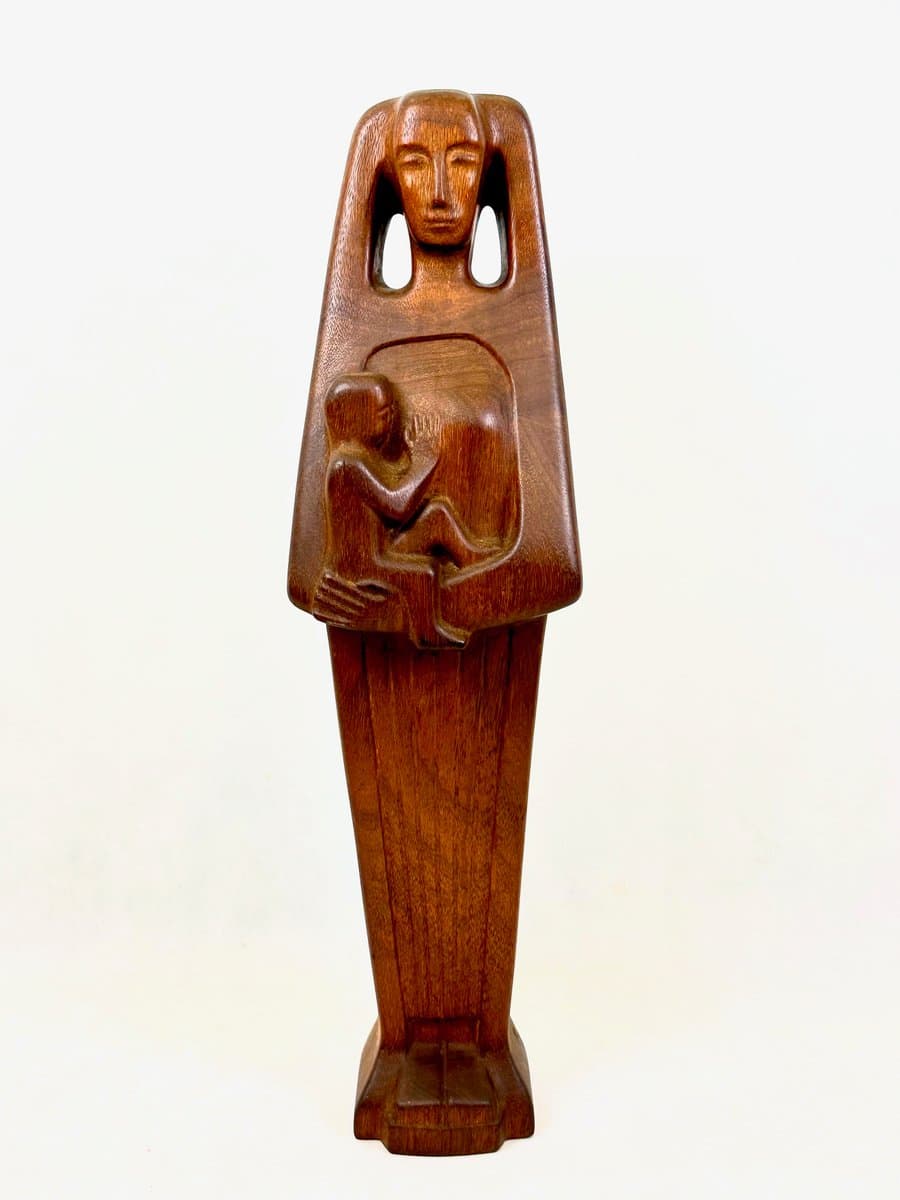 Rzeźba Madonna z Dzieciątkiem, teak brązowy ciemny, lata 70. - 155607