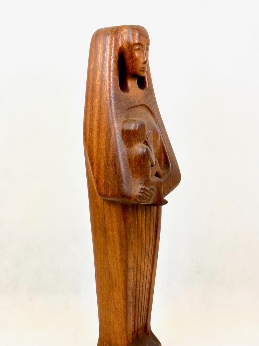 Rzeźba Madonna z Dzieciątkiem, teak brązowy ciemny, lata 70. - 155609