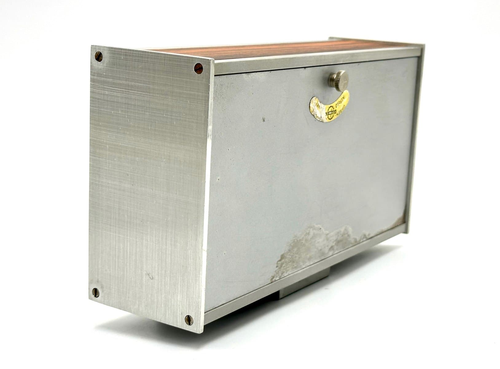 Zegar biurkowy, srebrny, aluminium, Niemcy, lata 50. - 155656