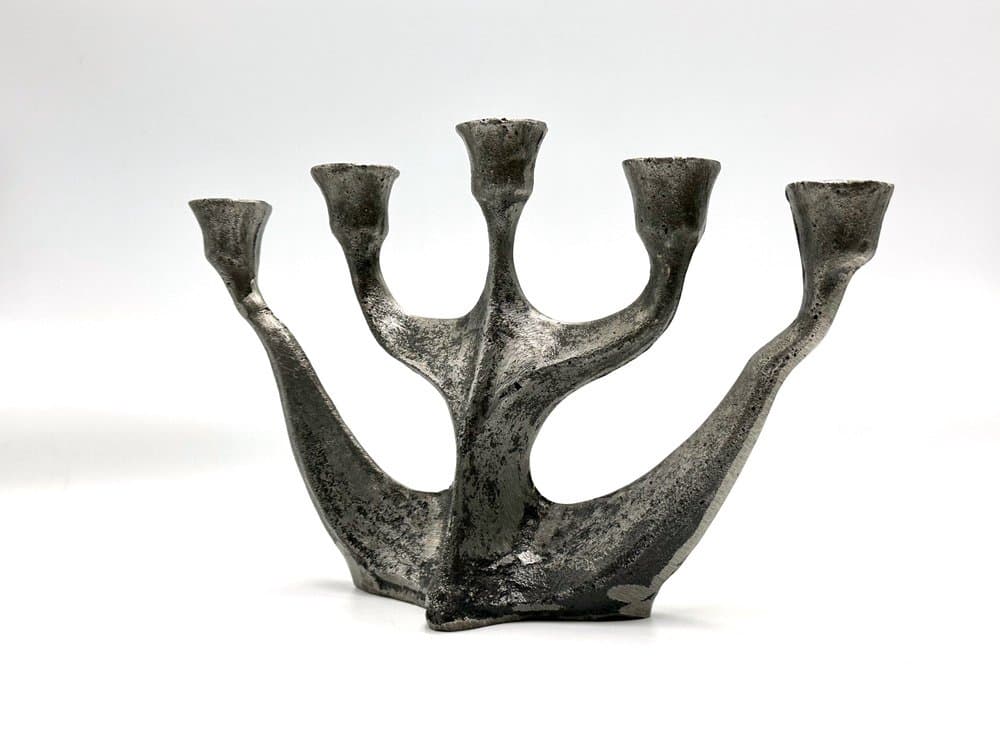 Świecznik Brutalist, żeliwo srebrne, proj. H. Dalbeck, Niemcy, lata 70. - 155686