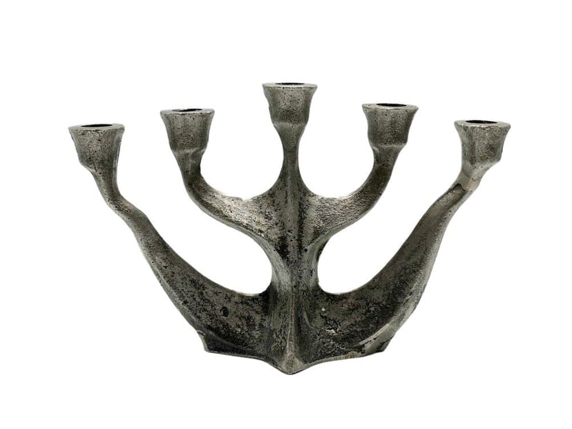 Świecznik Brutalist, żeliwo srebrne, proj. H. Dalbeck, Niemcy, lata 70.
