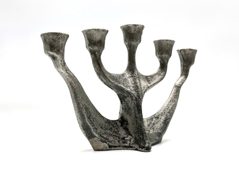 Świecznik Brutalist, żeliwo srebrne, proj. H. Dalbeck, Niemcy, lata 70. - 155689