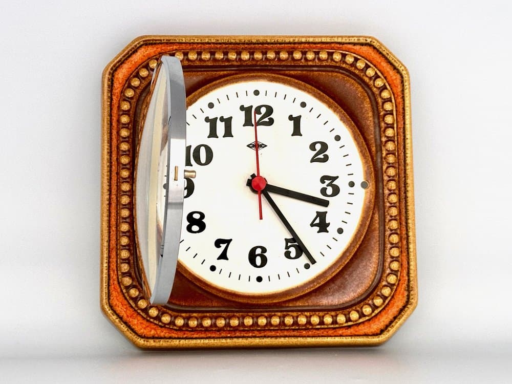 Wall clock, brown orange, ceramic, Germany, 1960s. - 155700