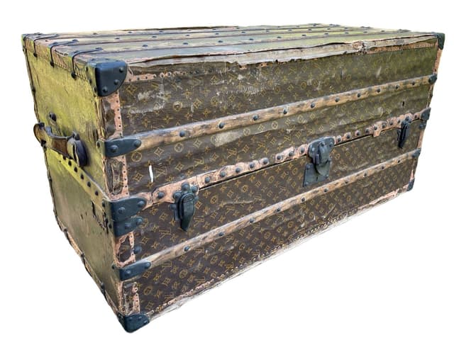 Kufer Malle Haute, Monogram brązowy, płótno, skóra, drewno, mosiądz, Louis Vuitton, Francja, lata 20. - WYMIARY