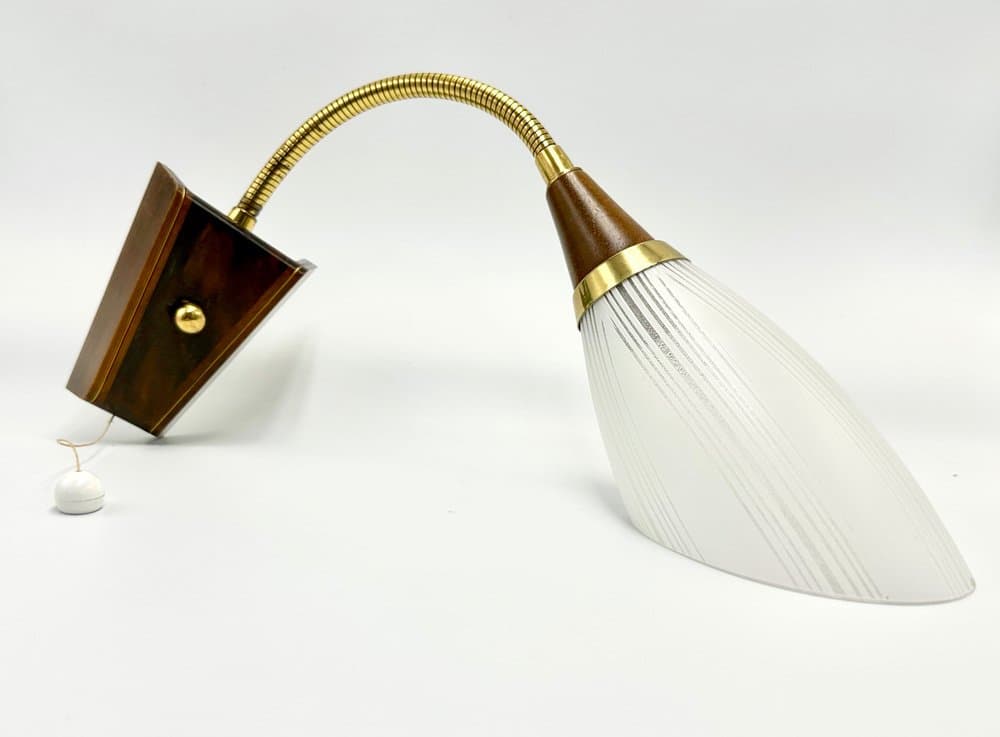 Kinkiet skandynawski, brązowy, teak, mosiądz, szkło, Dania, lata 60. - 155823