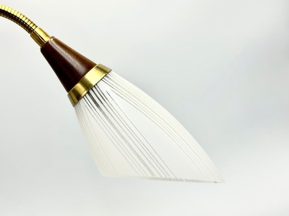 Kinkiet skandynawski, brązowy, teak, mosiądz, szkło, Dania, lata 60. - 155825