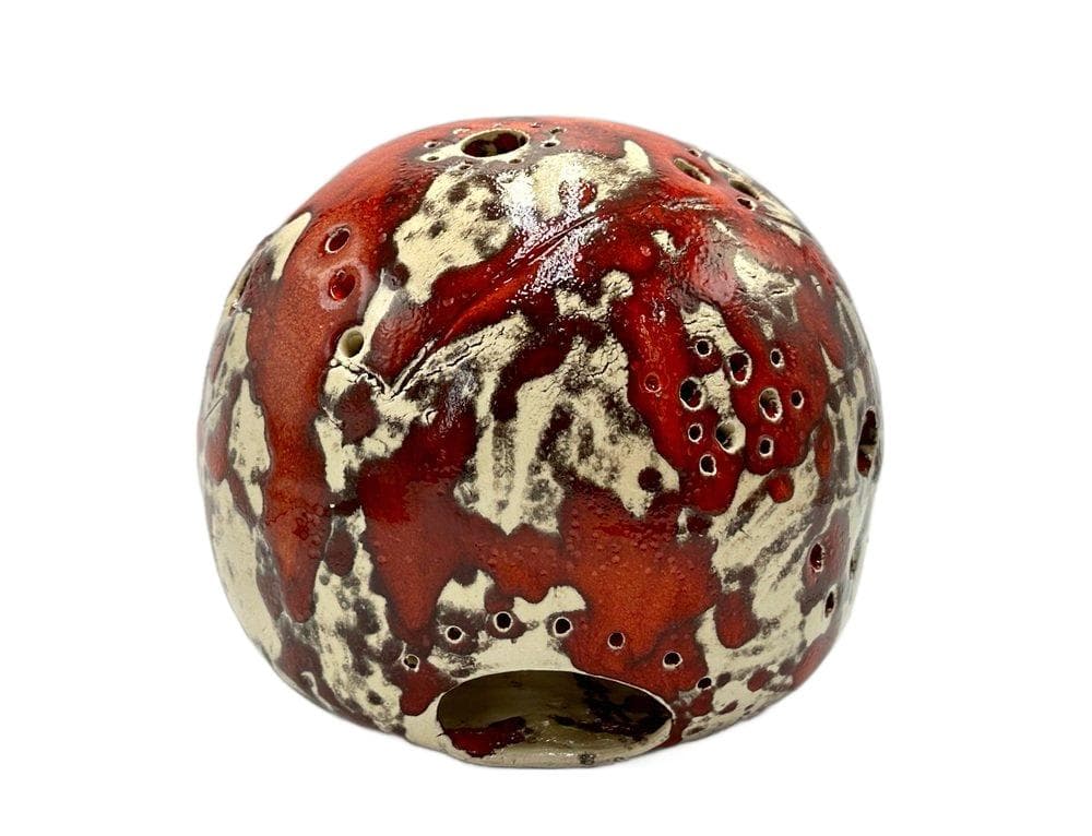 Świecznik kulisty, czerwony, ceramika, Niemcy, lata 70.