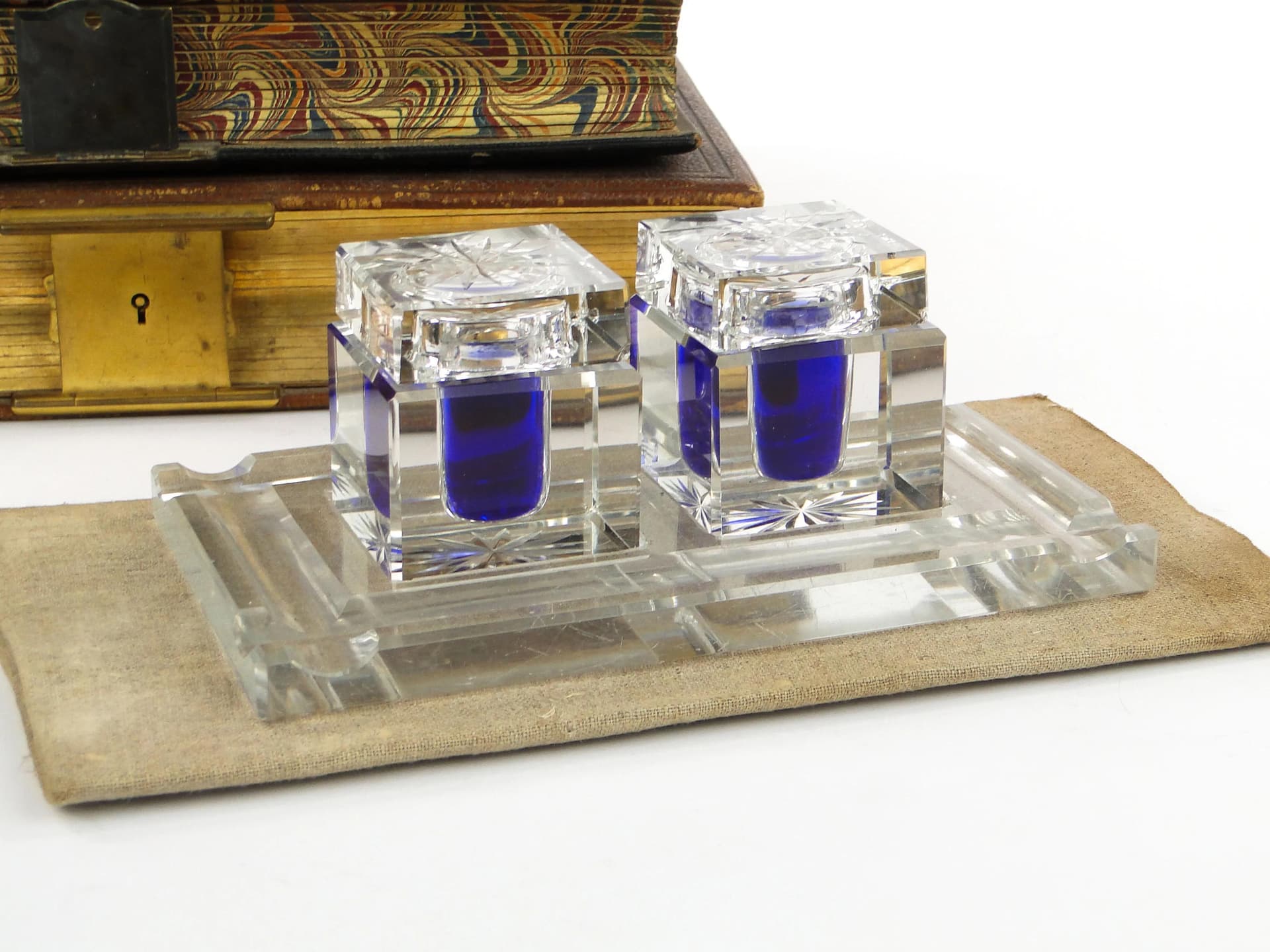 Pair of Desk Inkwells, transparent crystal glass, Poland, early 20th c. - 9701