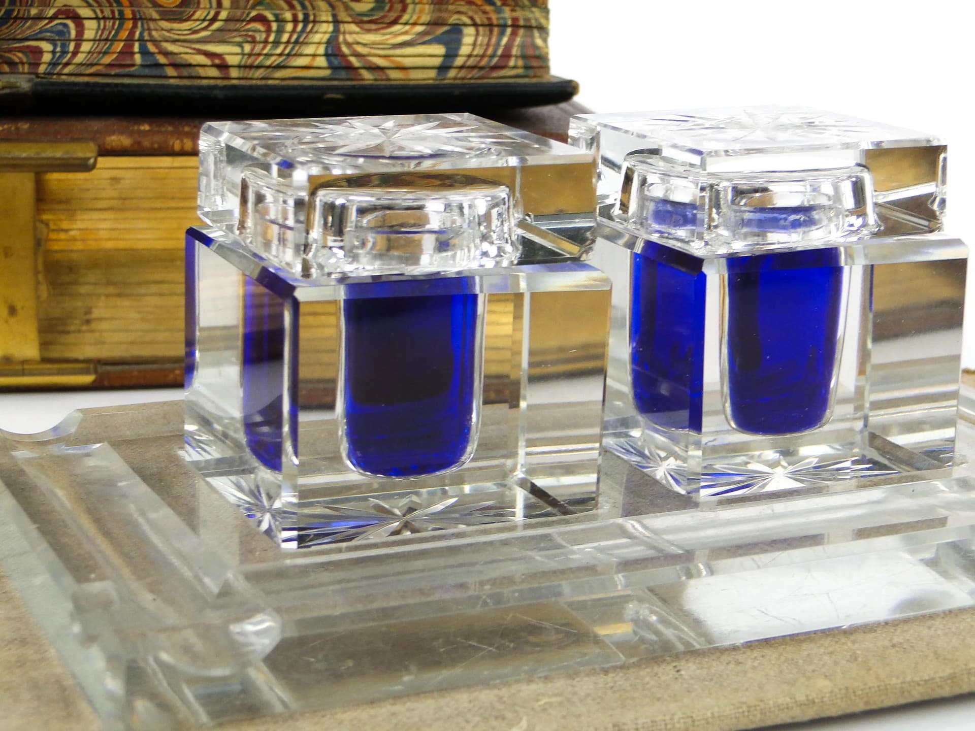 Pair of Desk Inkwells, transparent crystal glass, Poland, early 20th c. - 9702