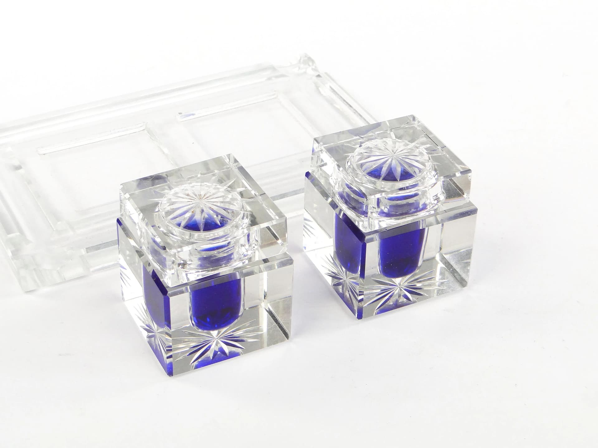 Pair of Desk Inkwells, transparent crystal glass, Poland, early 20th c. - 9706