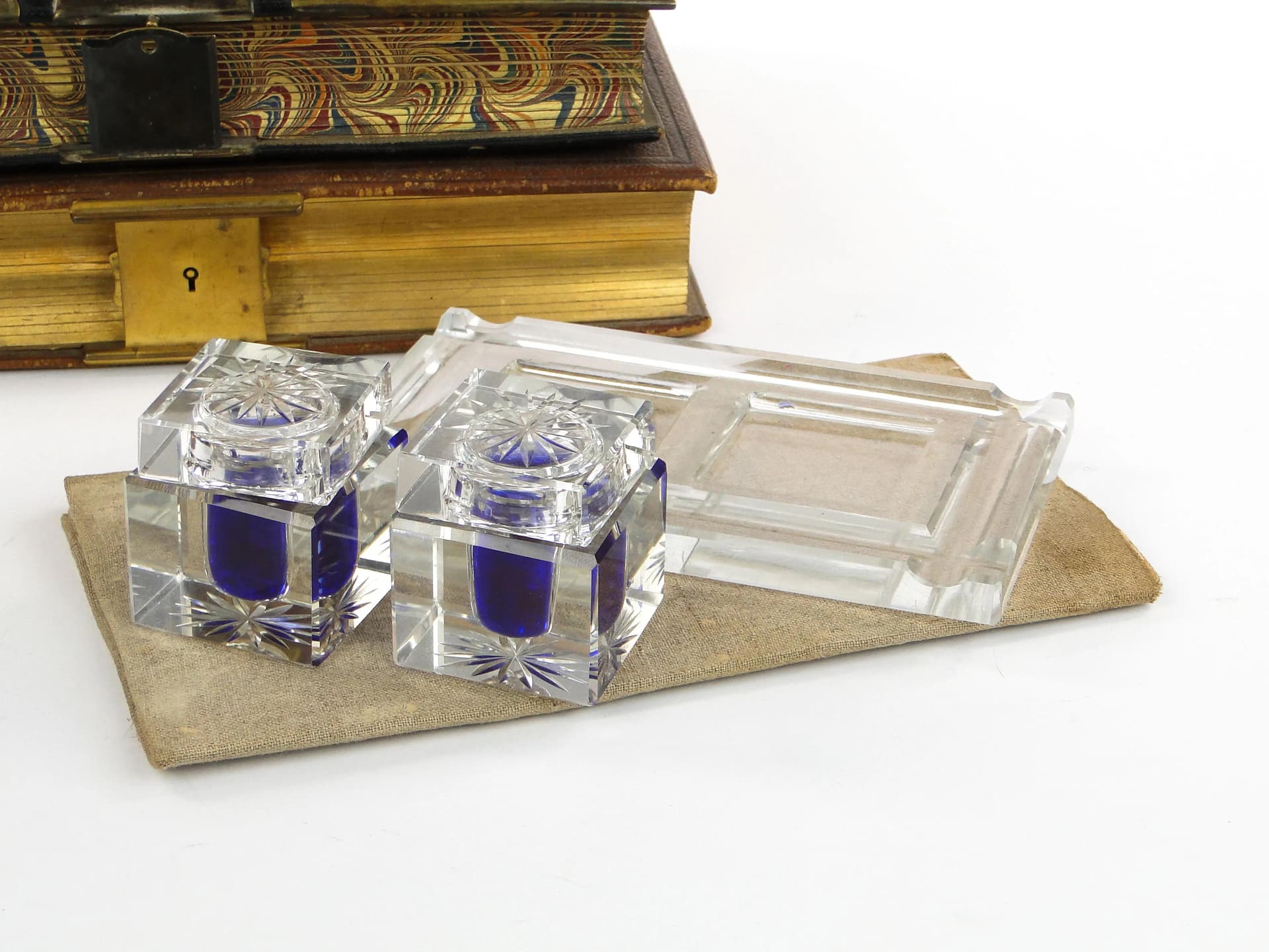 Pair of Desk Inkwells, transparent crystal glass, Poland, early 20th c. - 9704