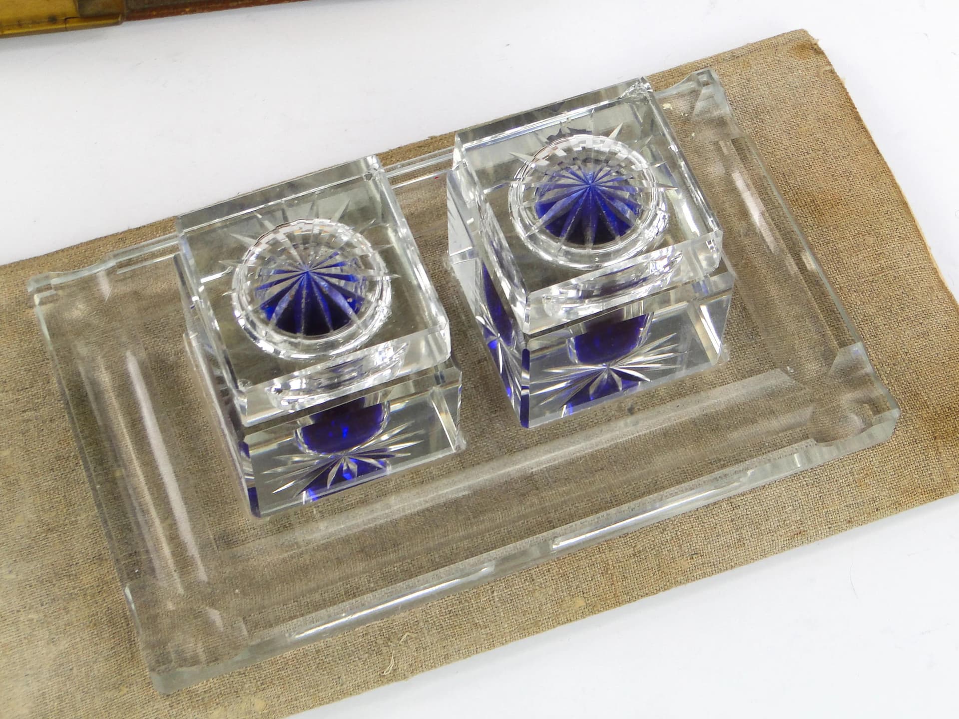 Pair of Desk Inkwells, transparent crystal glass, Poland, early 20th c. - 9703