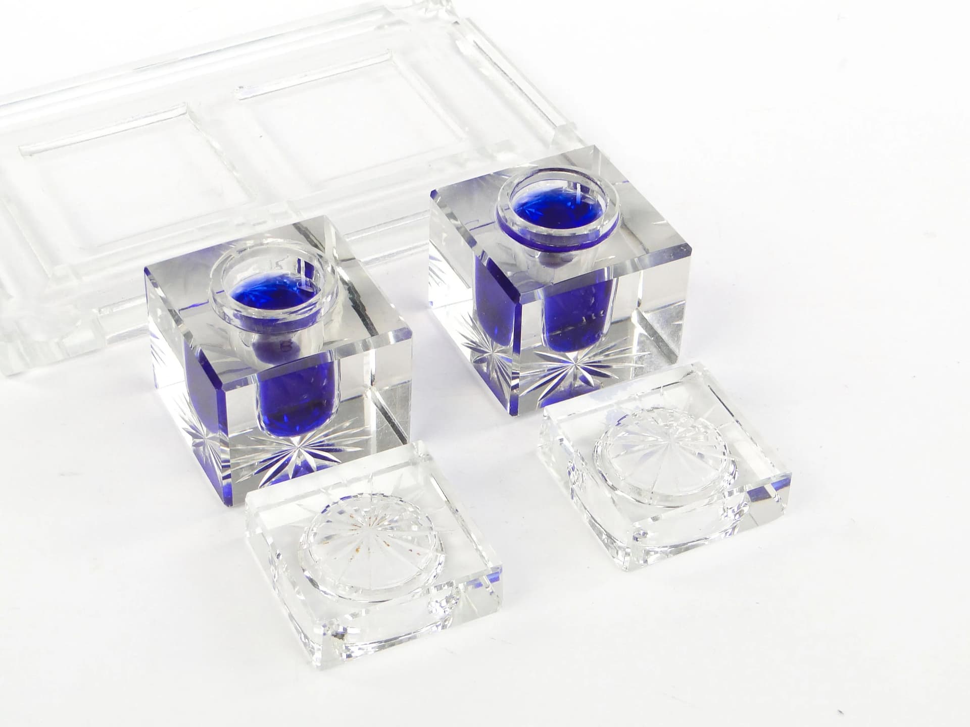 Pair of Desk Inkwells, transparent crystal glass, Poland, early 20th c. - 9707